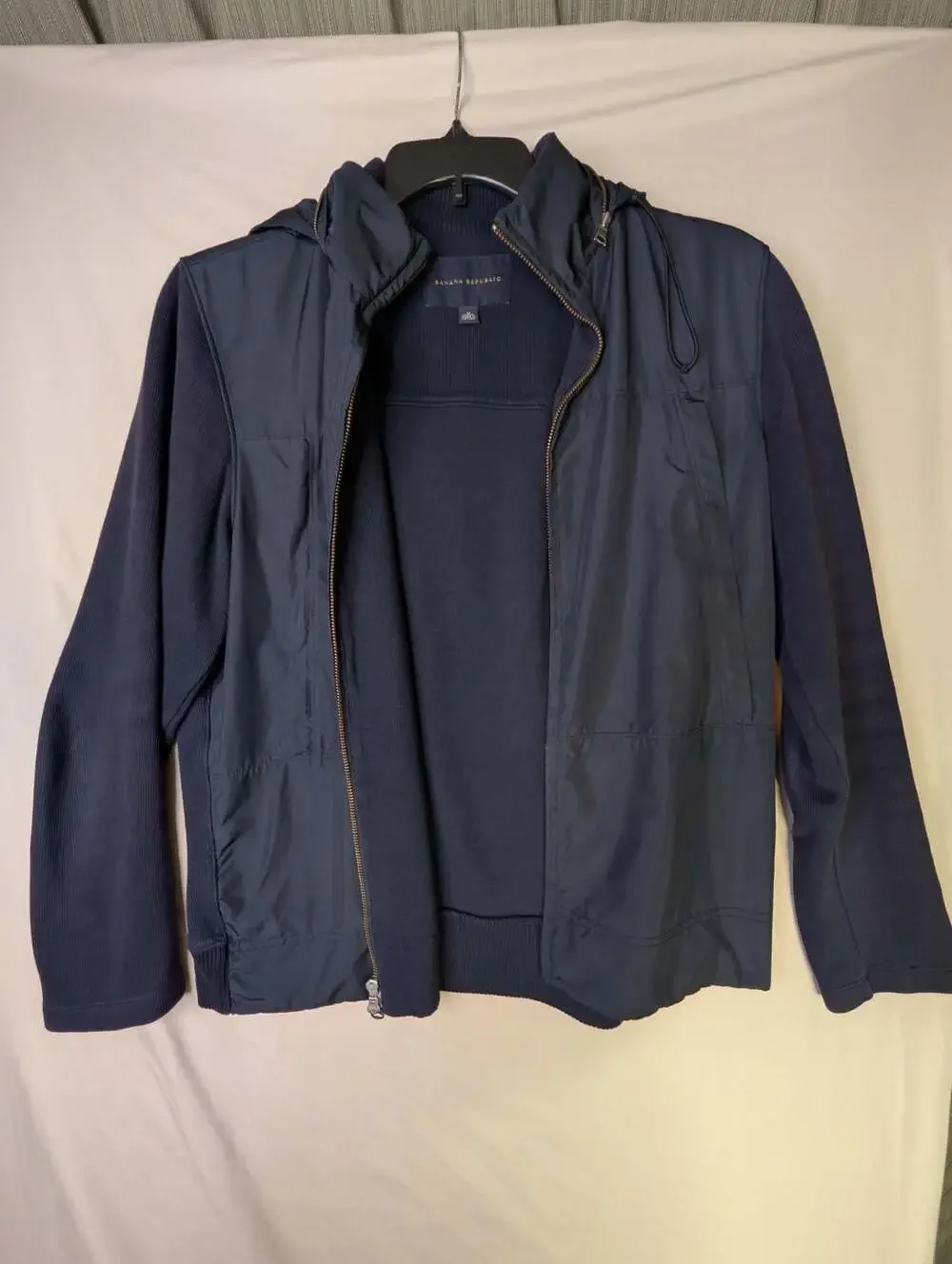 Banana Republic Navy Blue Hybrid Zip-Up Hooded Jacket size M